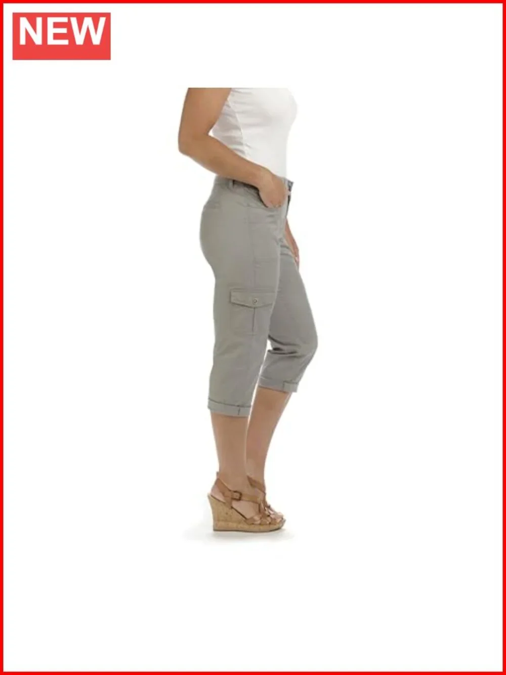 Relaxed Fit Knit Waist Cargo Capri Pants Stretch Cotton